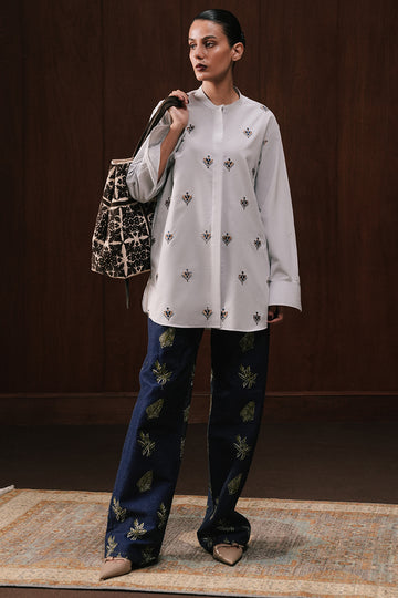 Zeenah Hand Embellished Denim Trousers